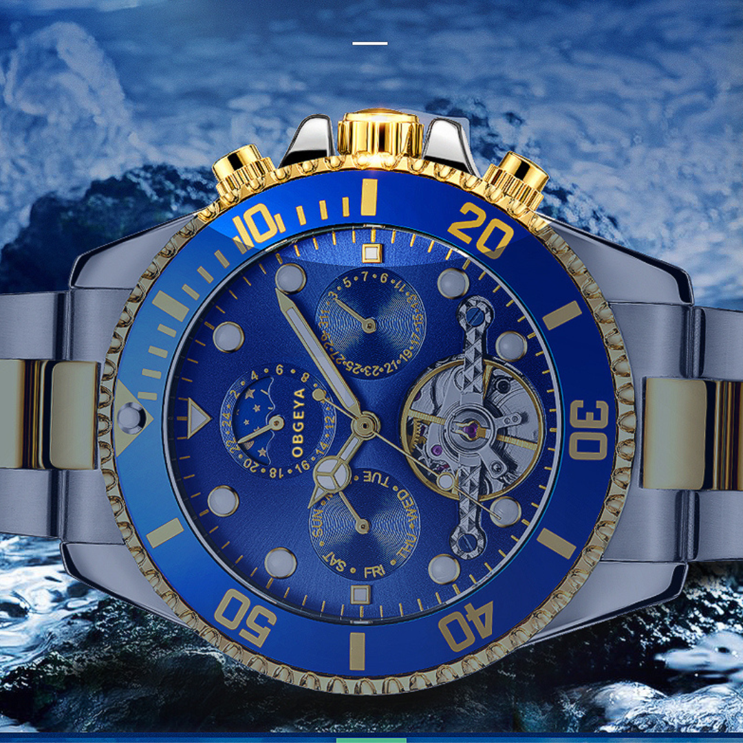 Automatic stainless steel wristwatch with elegant tourbillon