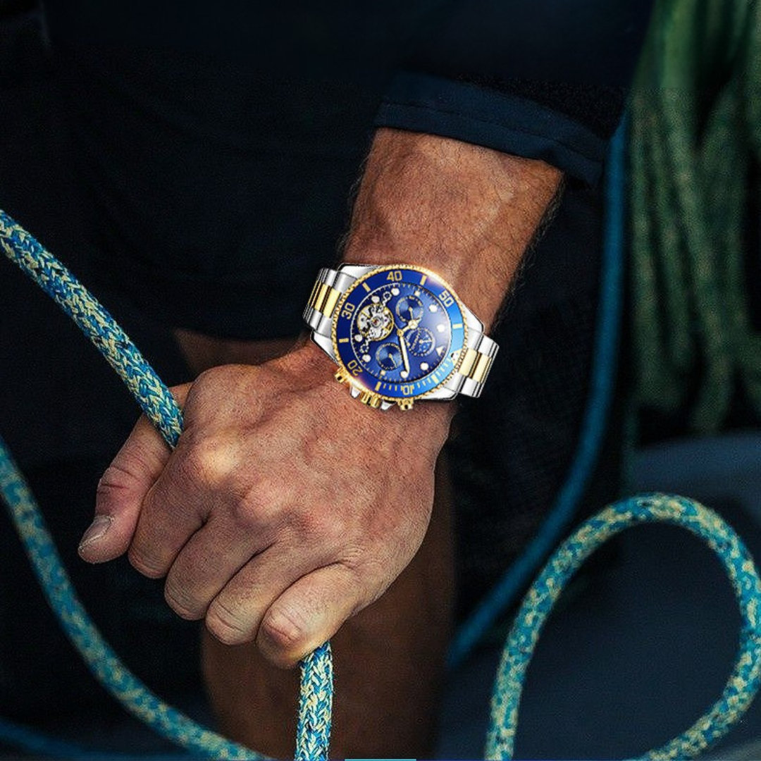 Automatic stainless steel wristwatch with elegant tourbillon