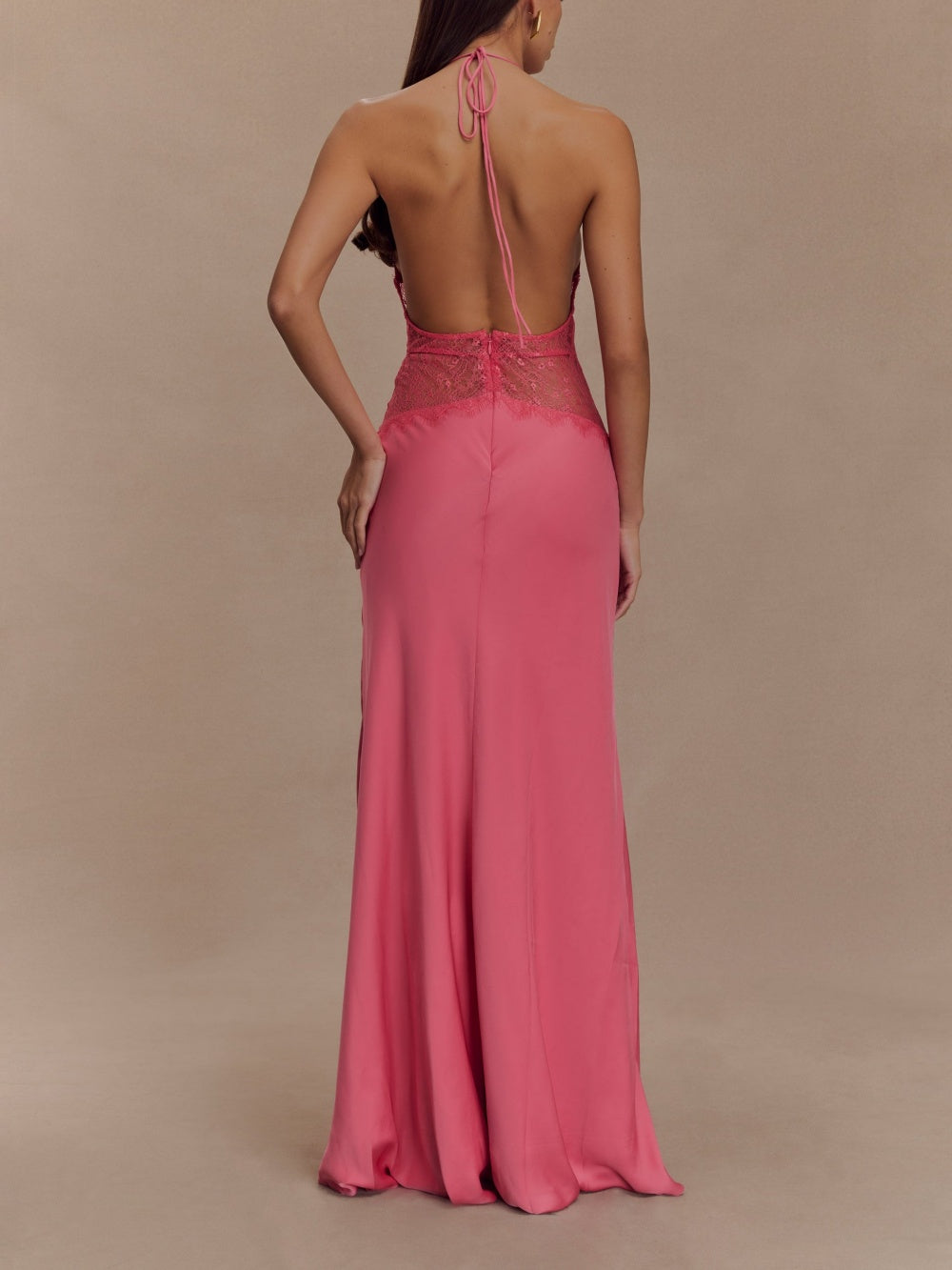Elegant Deep V Silk Satin Maxi Dress with Stylish Halter Neck