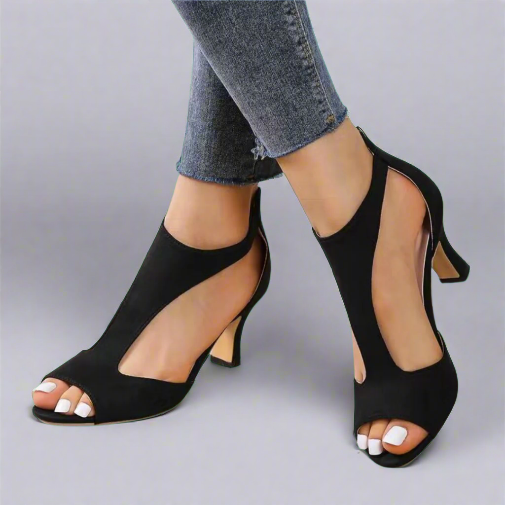 Open-toe kitten heels with elegant cutout