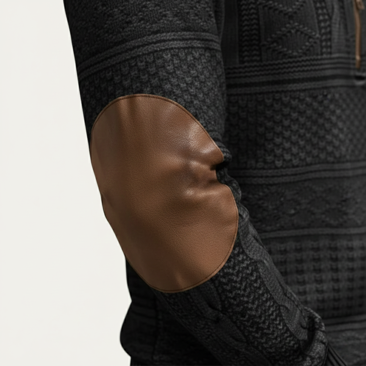 Siena Men's Casual Patterned Half-Zip Sweater with Elbow Patches – Modern Style, Everyday Comfort