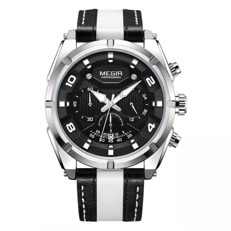 Luxury Sports Chronograph Watch in Military Leather