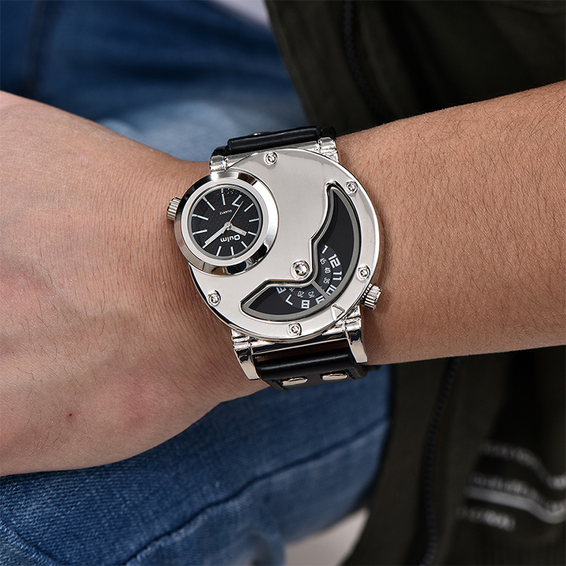 Leather watch with multiple time zone display