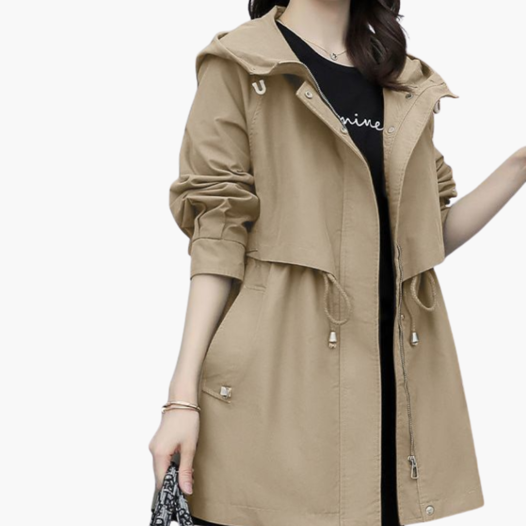 Women's hooded trench coat with adjustable waist – stylish all-rounder for every occasion