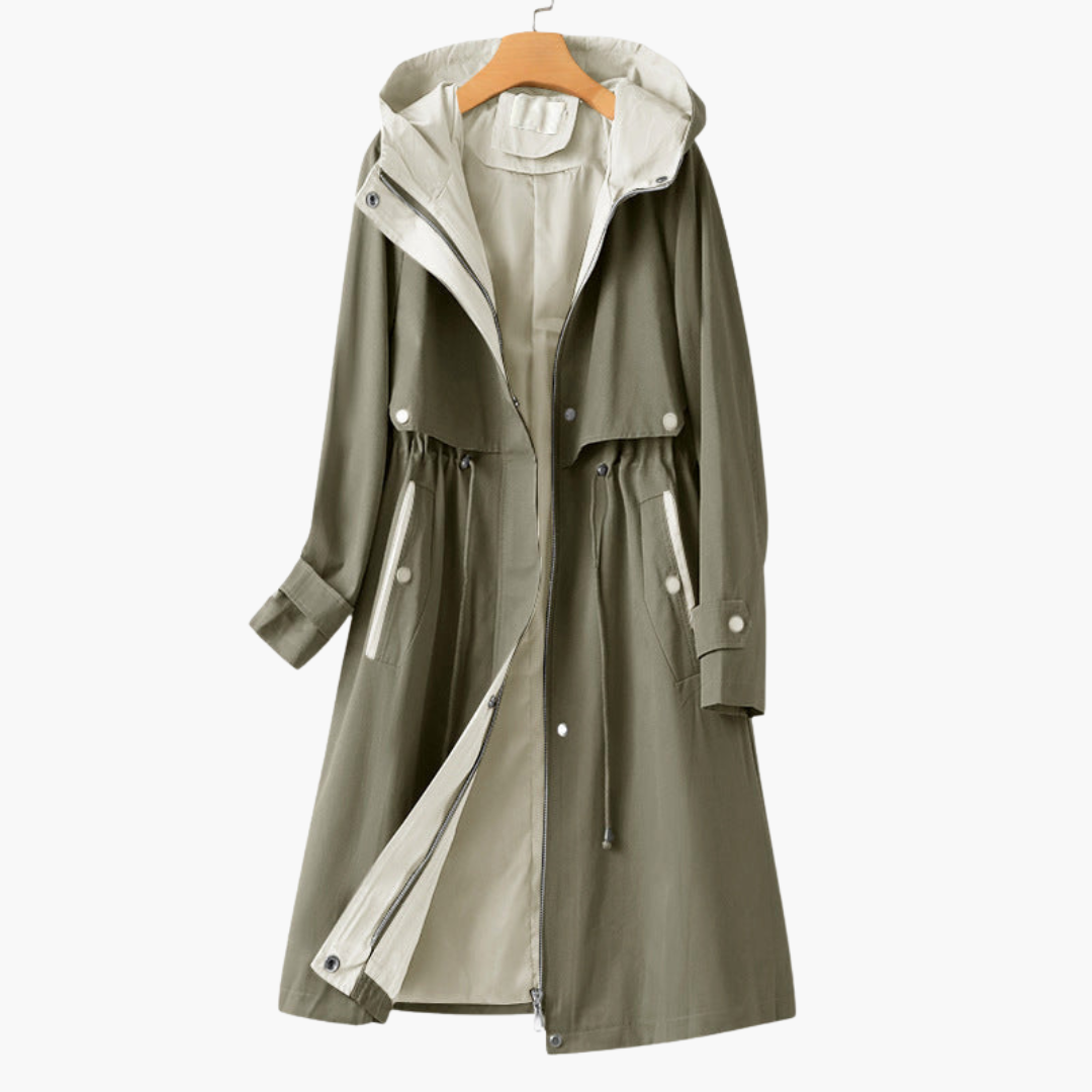 Women's Hooded Trench Coat with Zipper – Elegant Versatile Coat for Any Occasion