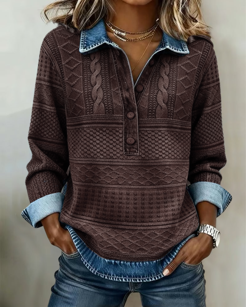 Elegant Half-Button Collar Sweatshirt