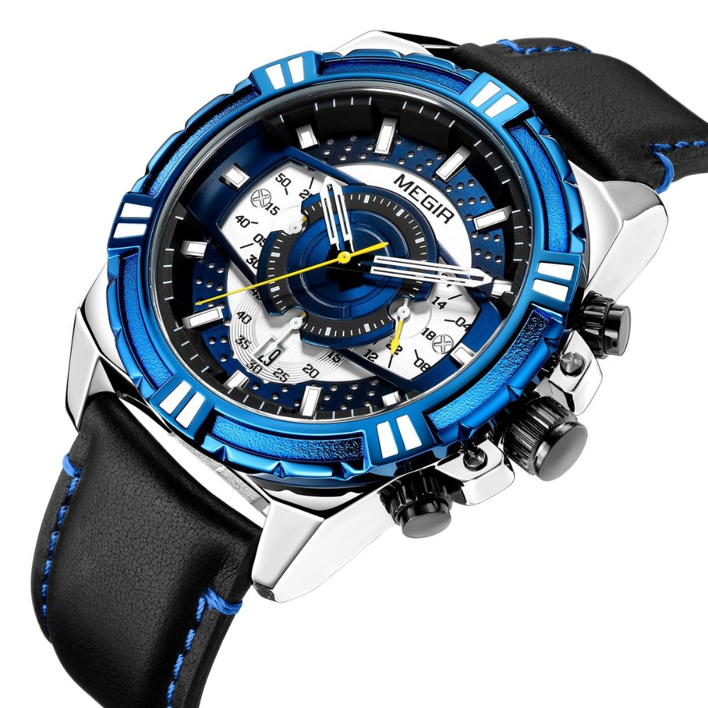 Luxury Sport Watch with Quartz Chronograph Leather for Military Spirit
