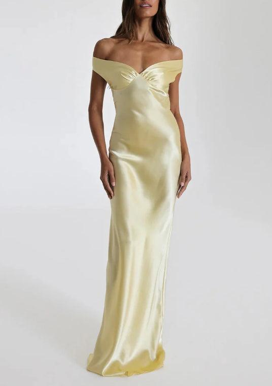 Long Satin Dress with Cut-Out Shoulders for Unparalleled Elegance