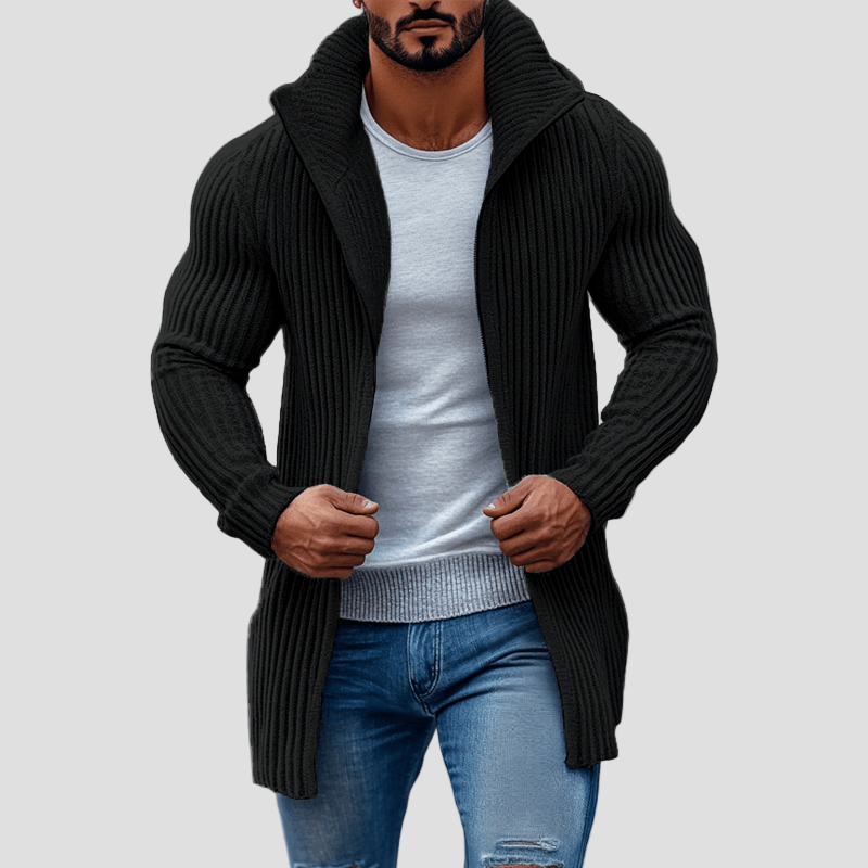 Julian Striped Knit Cardigan with Stand Collar