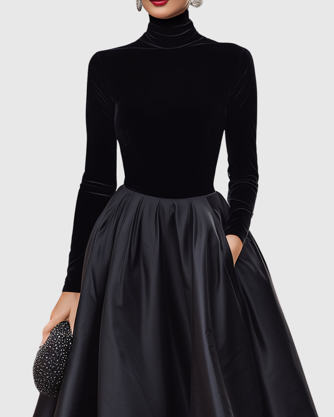 Aradia | Sophisticated Black Velvet & Satin Midi Dress