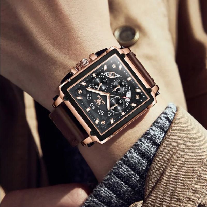 Elegant chronograph watch with square dial for a sophisticated style