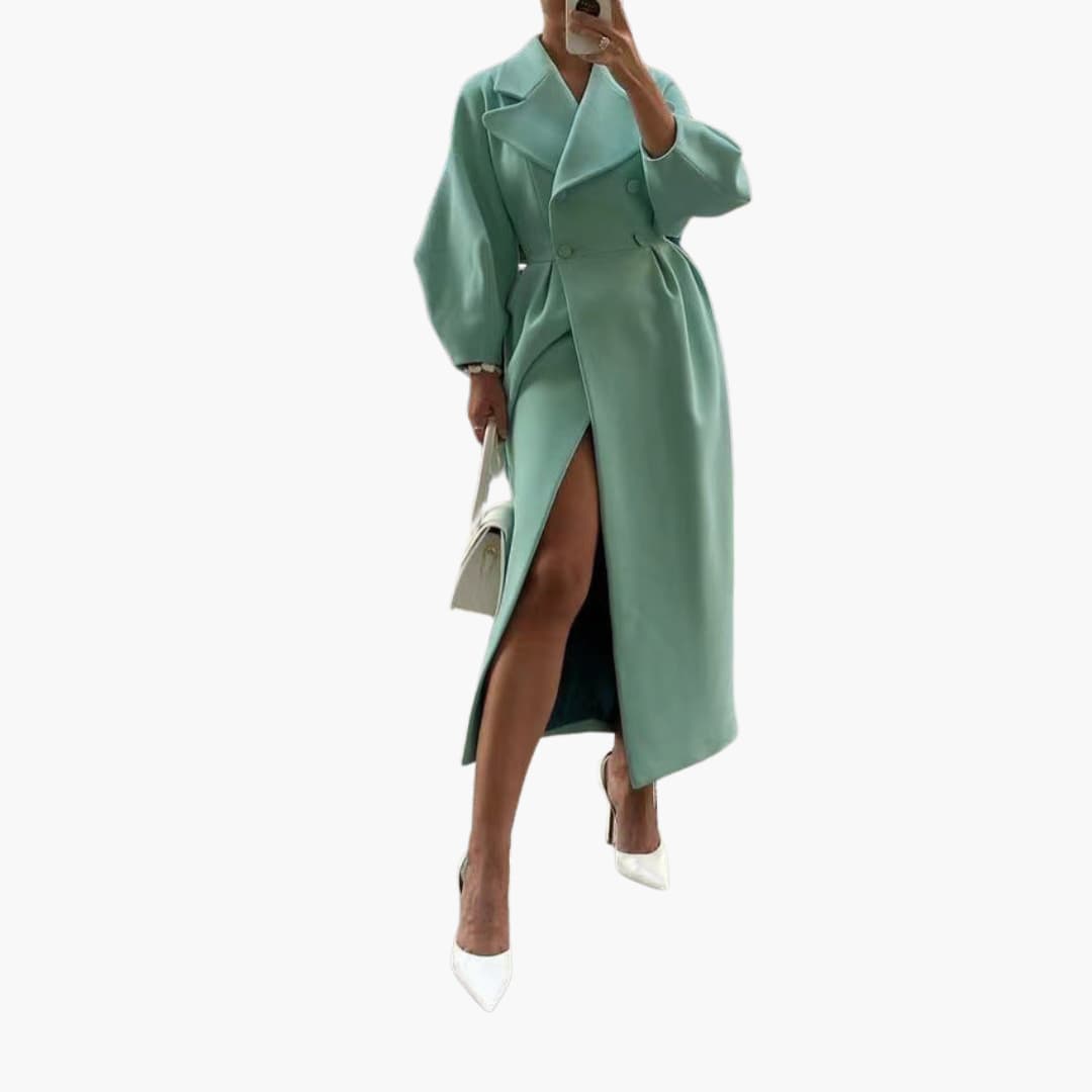 Elegant Long Trench Coat with Lapels – Women's