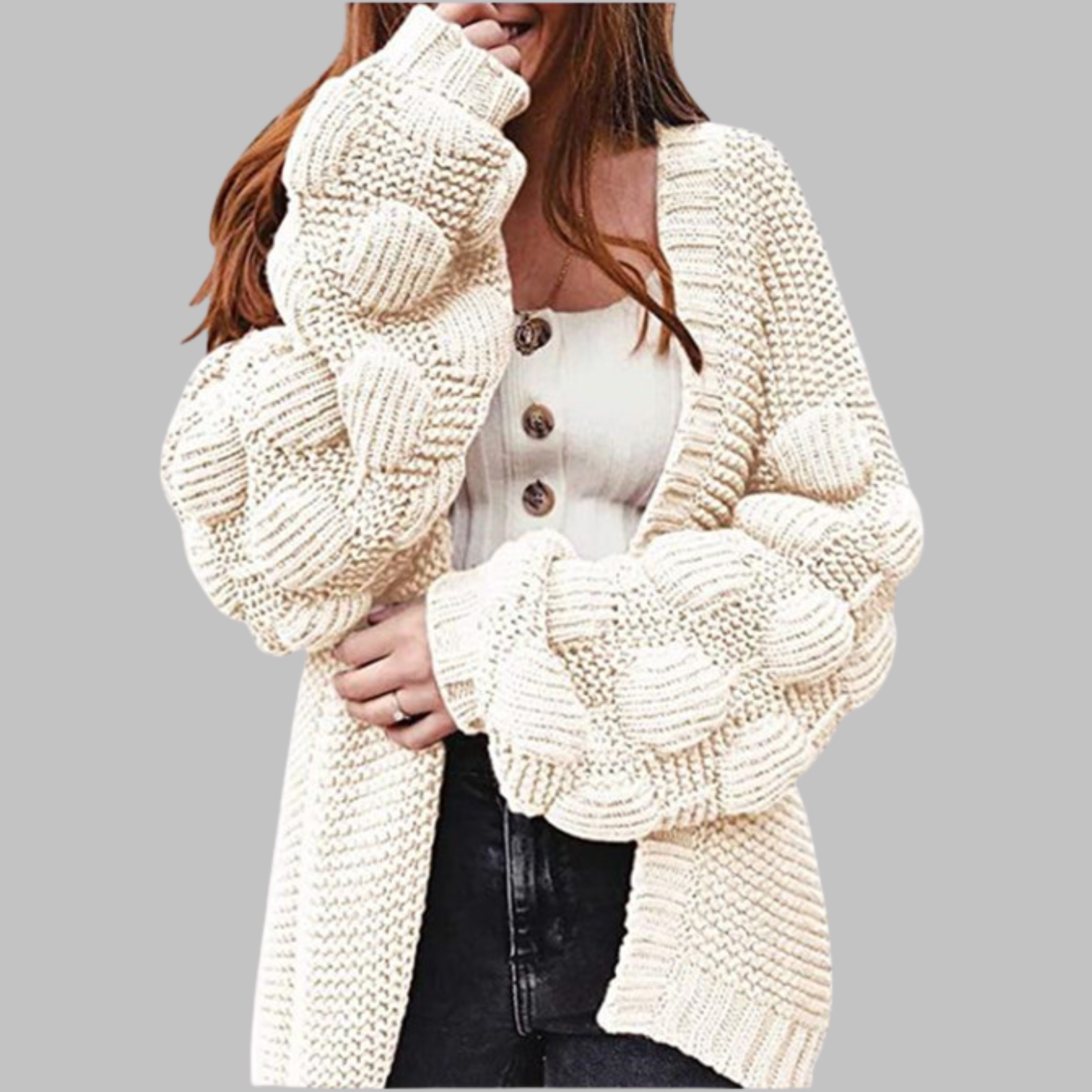 Vintage-Inspired Oversized Chunky Knit Open-Front Cardigan