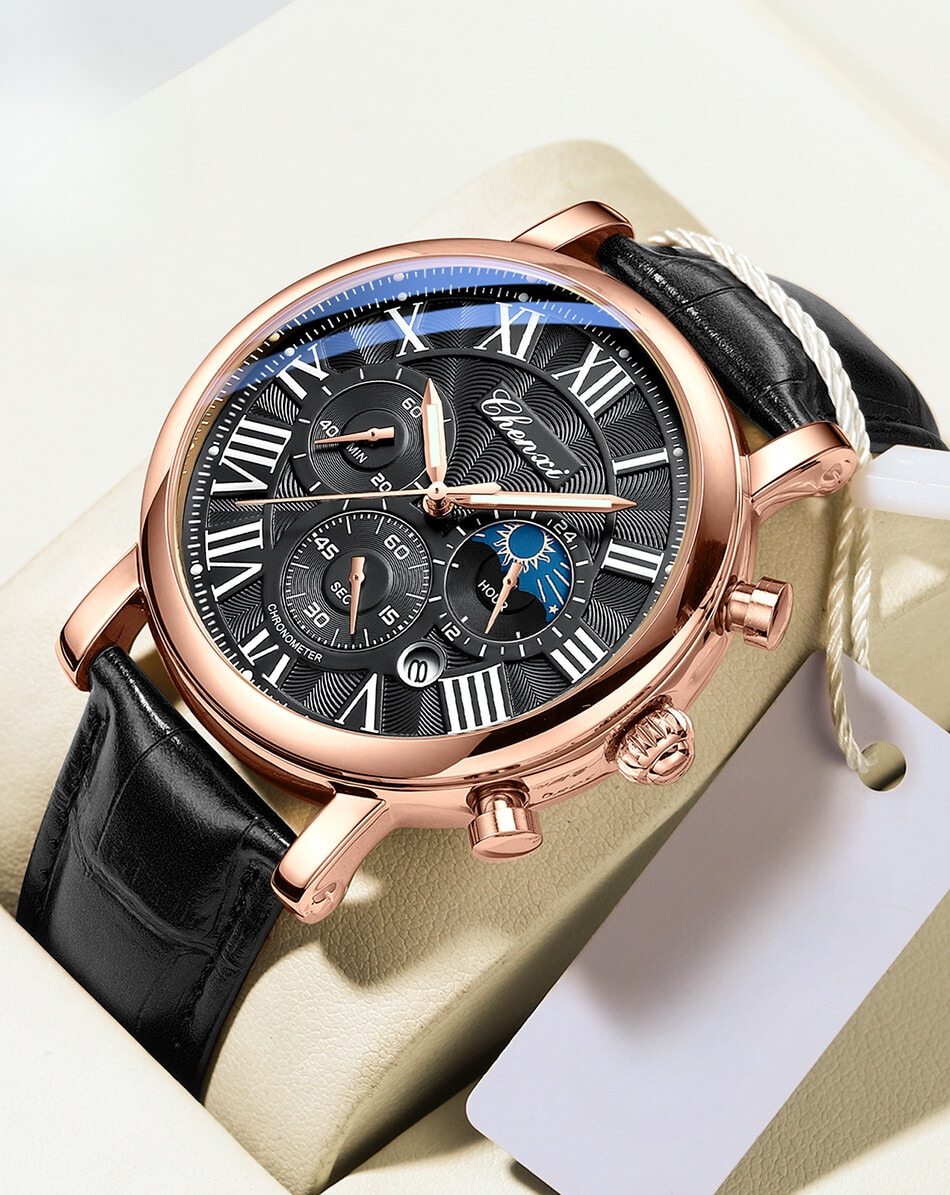 Elegant Quartz Watch with Luxury Leather Strap