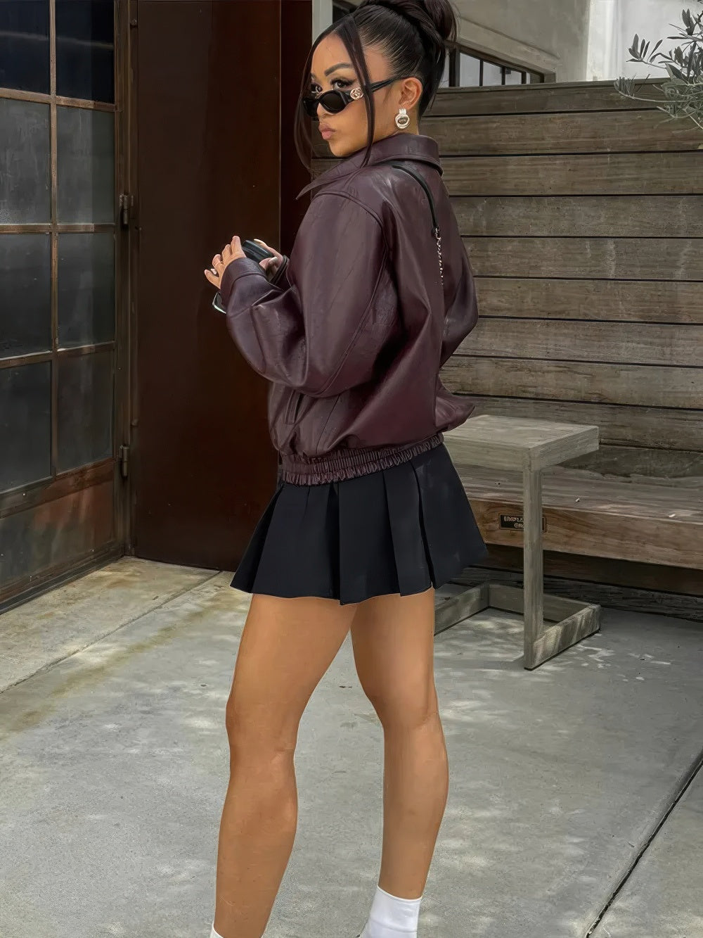 Shiny Leather Jacket for Women - Chic and Trendy Bomber