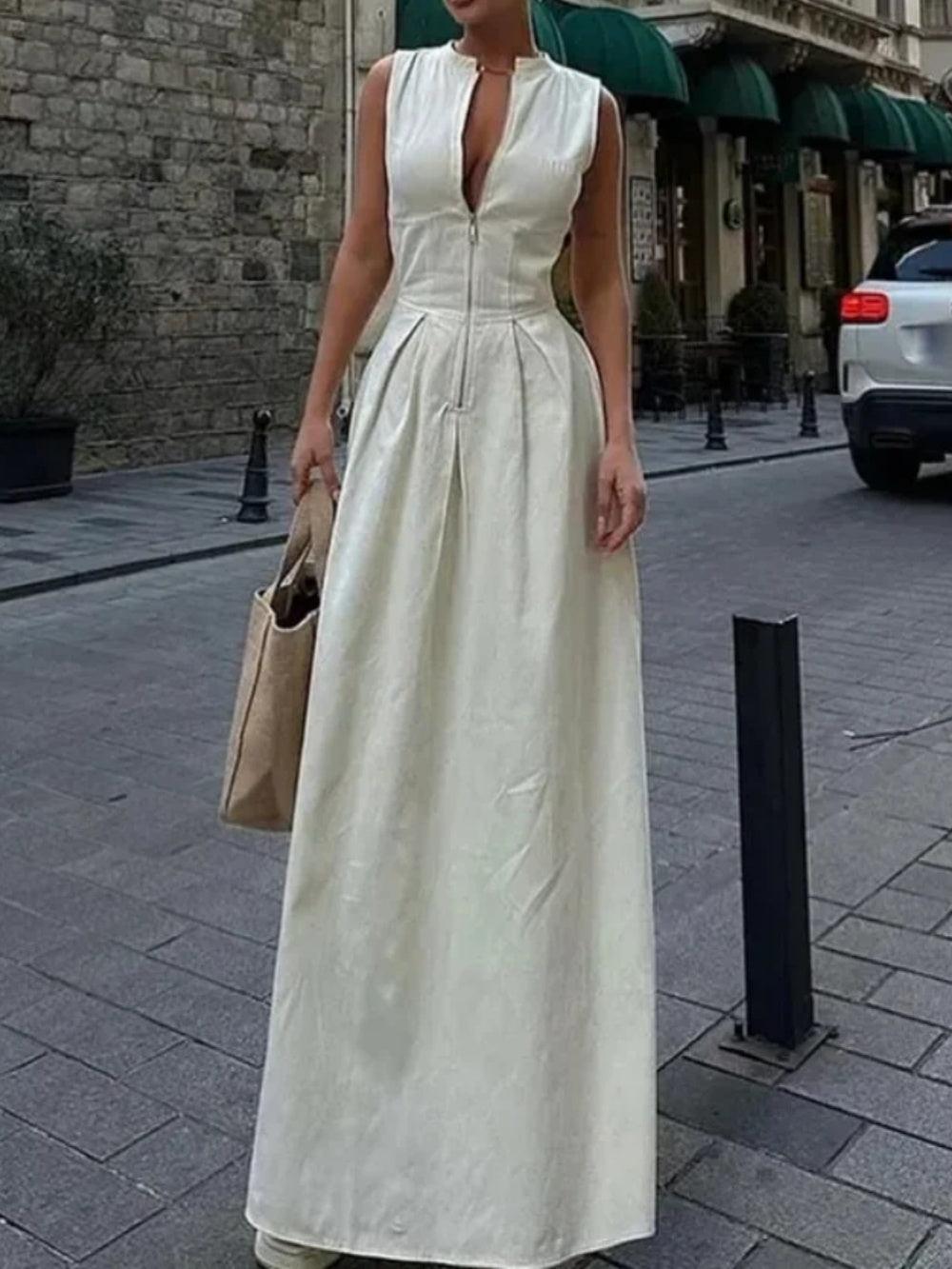 Elegant and modern high-waisted sleeveless dress