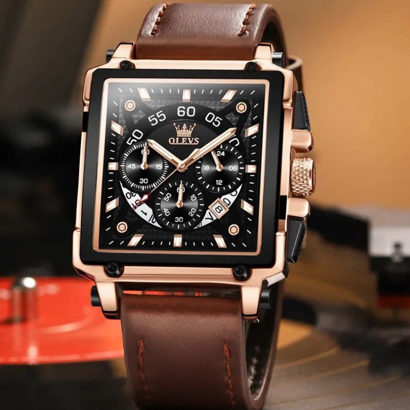 Elegant chronograph watch with square dial for a sophisticated style