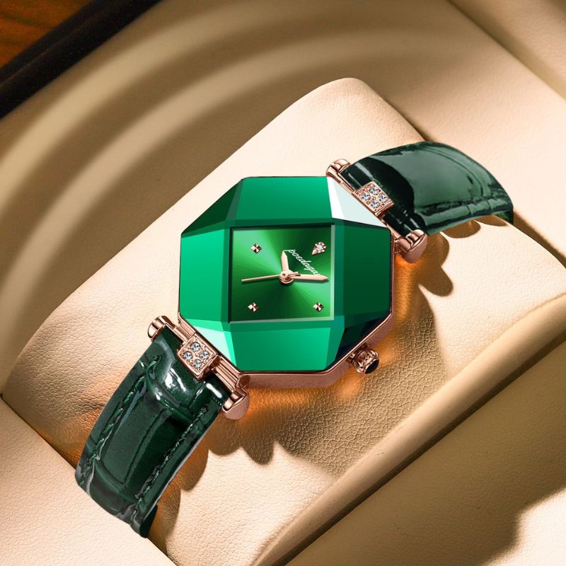 Elegant Quartz Watch with Luxury Green Diamond