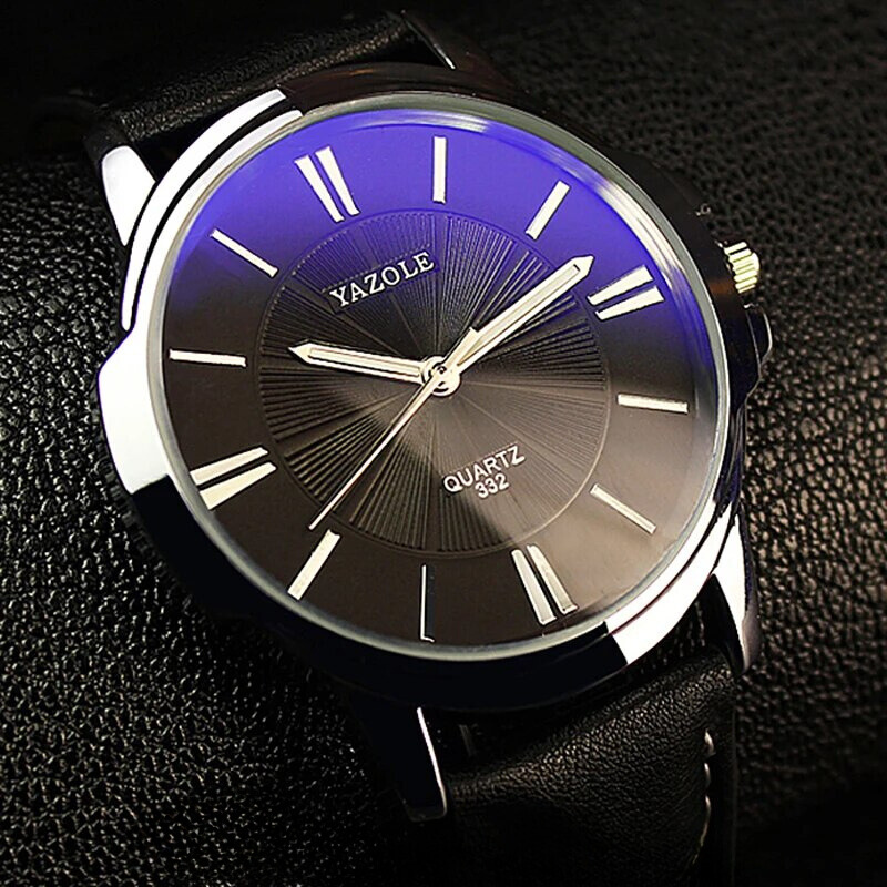 Blue Glass Watch with Leather Strap – Luxury and Elegance for Any Occasion