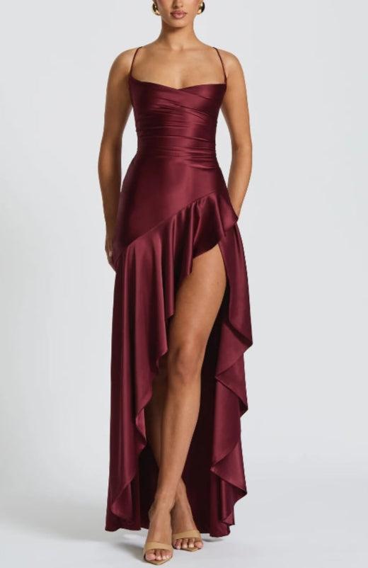 Elegant Maxi Dress with Halter Neckline and Backless Design with Ruffles