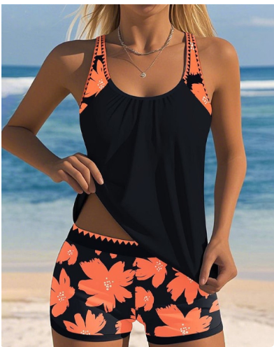 Ellen | Floral Boxer Set with Tank Swimsuit Top – Chic Beachwear