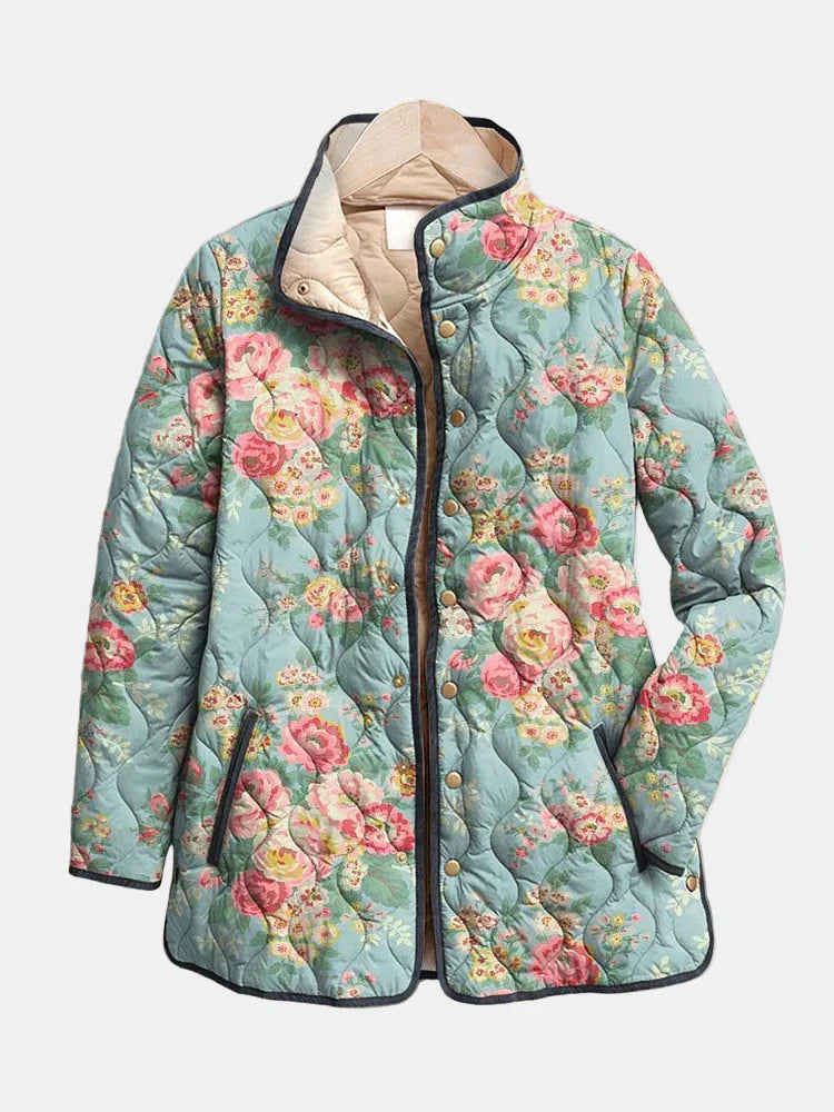 Elara Quilted Floral-Print Jacket — Elegant, Cozy Outerwear