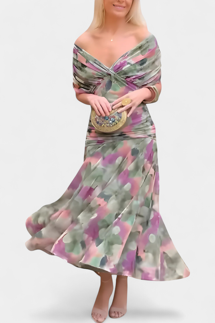 Classic V-Neck Long Dress with Elegant Flow