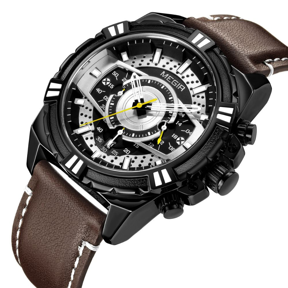 Luxury Sport Watch with Quartz Chronograph Leather for Military Spirit