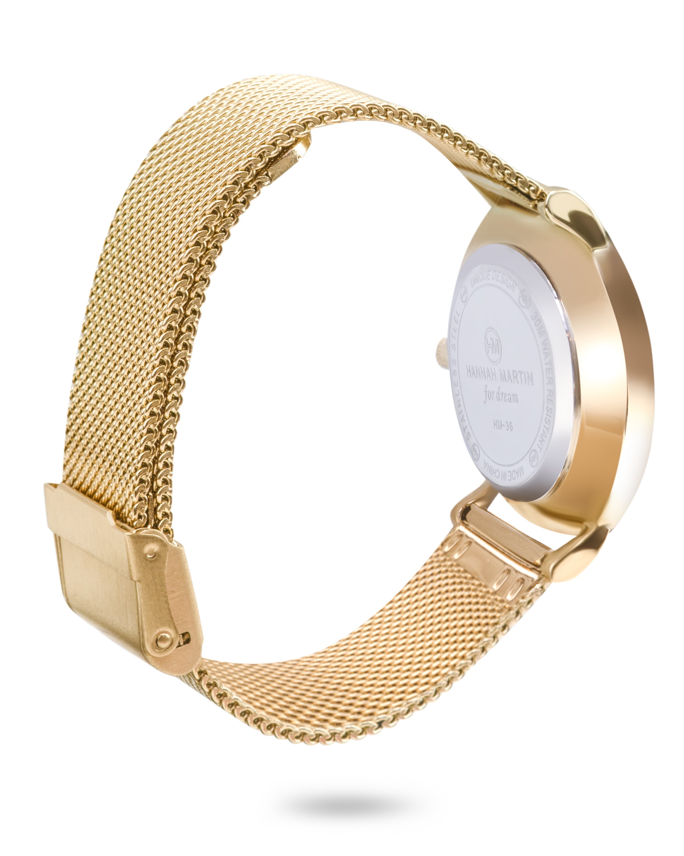 Black Luxe Elegant Gold-colored Round Watch with Black Dial and Mesh Band