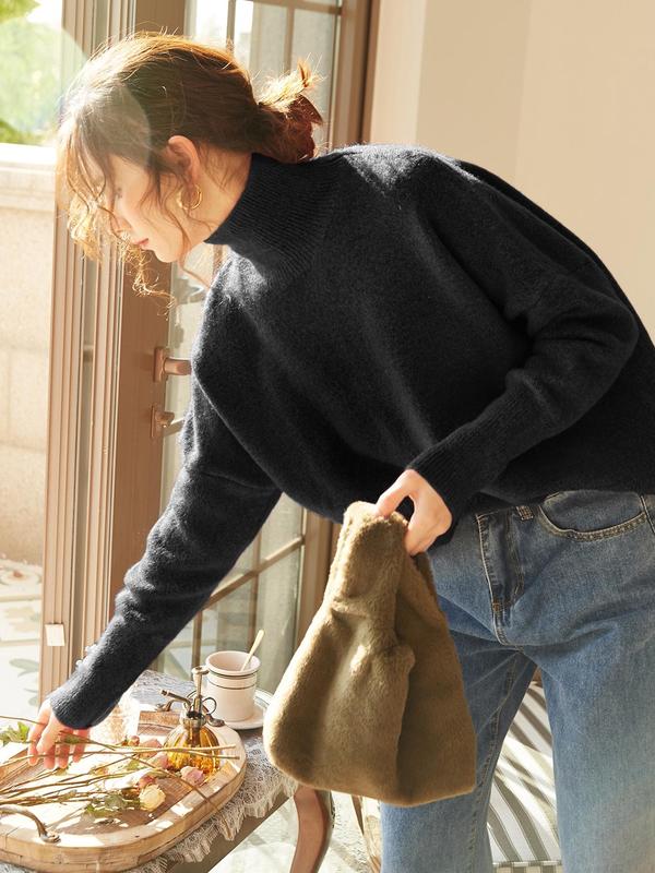 Women's High-Neck Loose-Knit Pullover Sweater - Cozy, Effortless Style