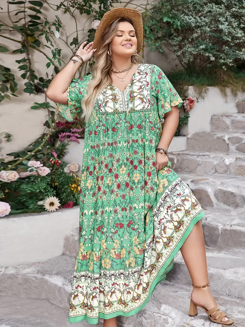 Boho Floral Maxi Dress – Flowy, Plus-Size Ready
