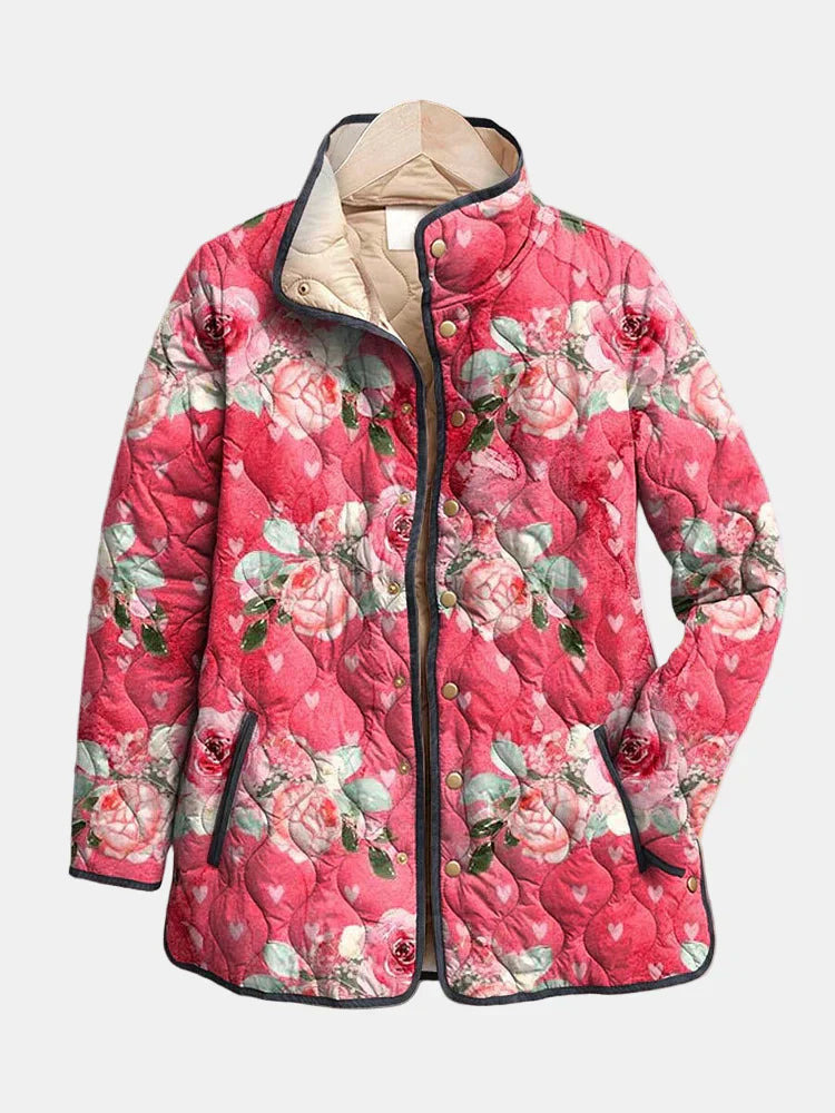 Freya Pink Floral Quilted Jacket - Chic Floral Print & Cozy Warmth