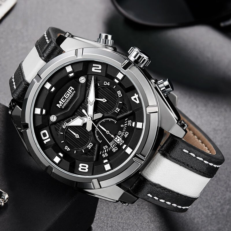 Luxury Sports Chronograph Watch in Military Leather