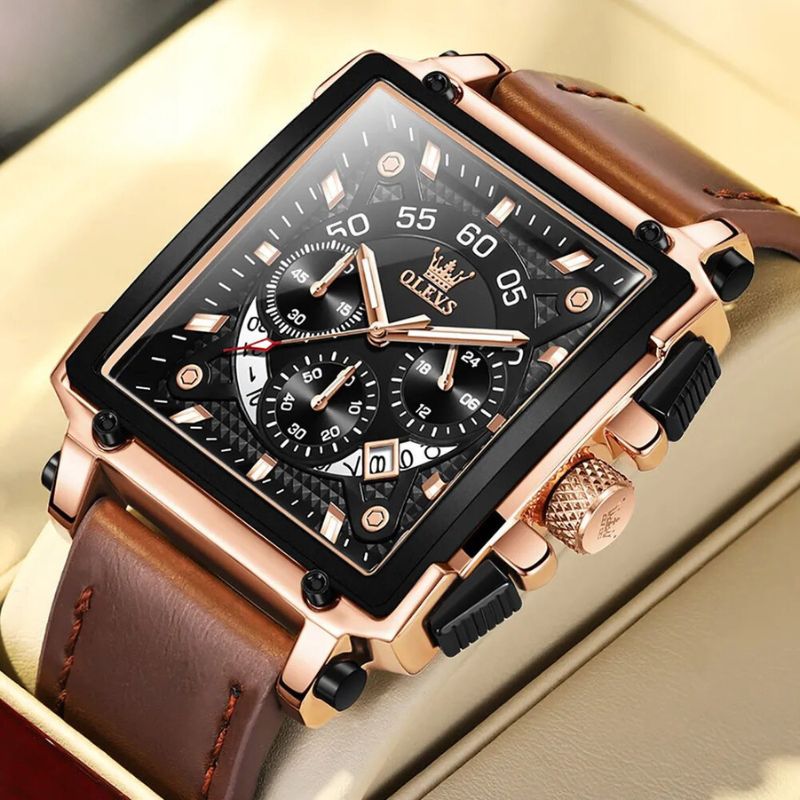 Elegant chronograph watch with square dial for a sophisticated style
