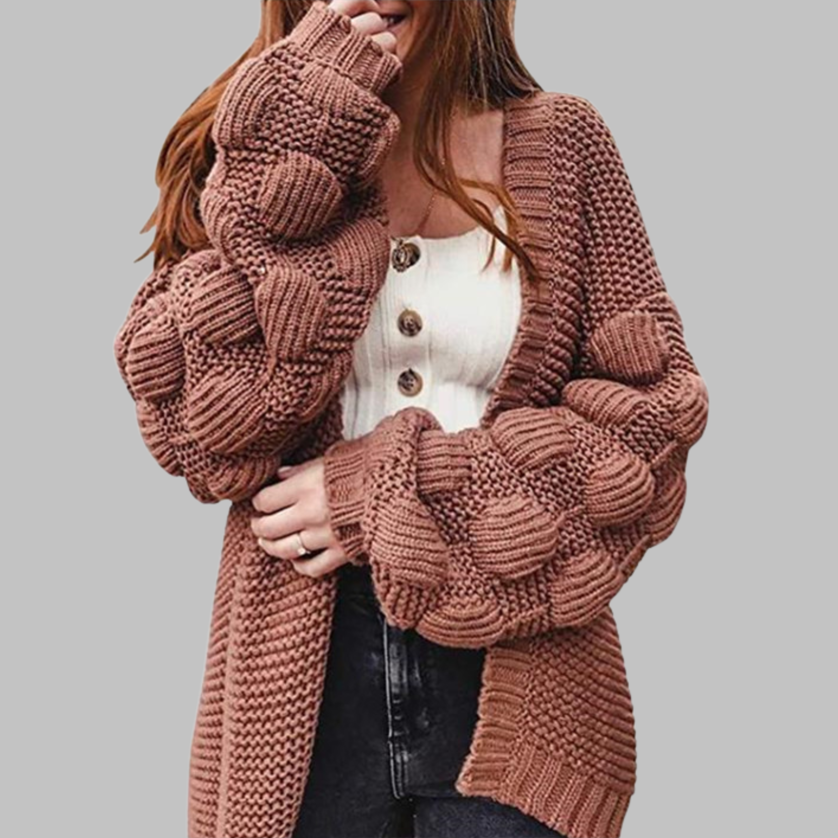 Vintage-Inspired Oversized Chunky Knit Open-Front Cardigan