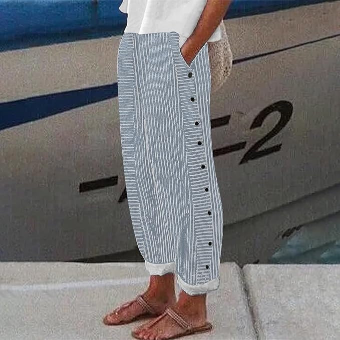 Vienna – Striped pants with decorative buttons