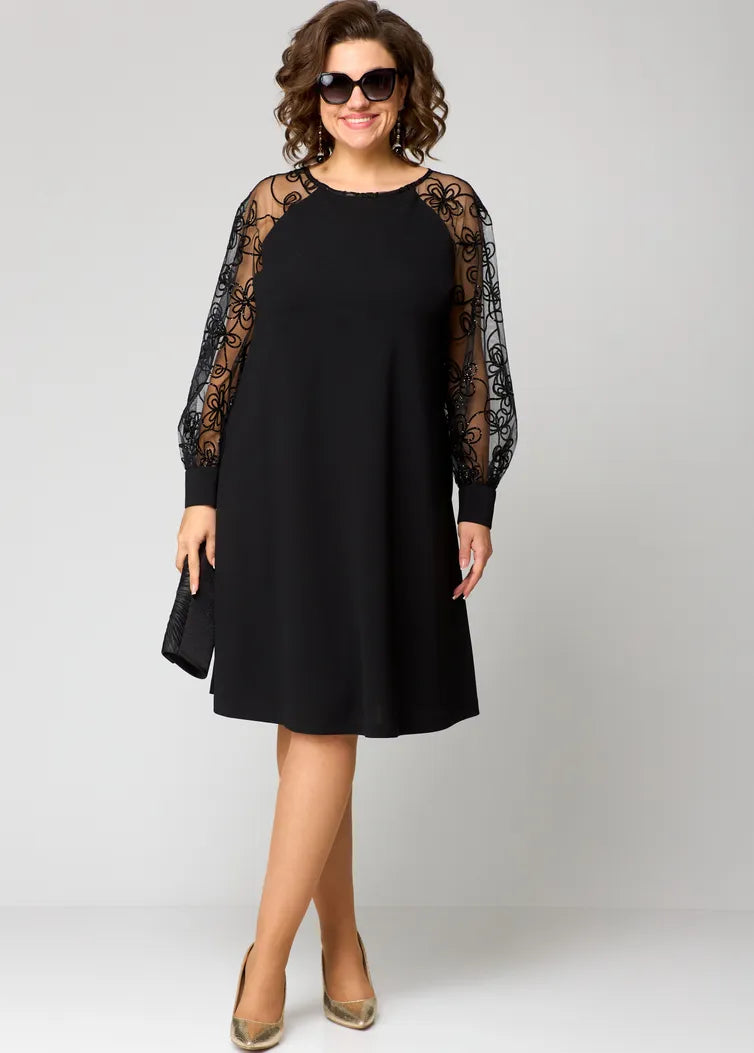 Mirae Lace-Sleeve Dress with Elegant Detailing
