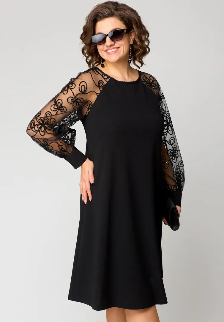 Mirae Lace-Sleeve Dress with Elegant Detailing