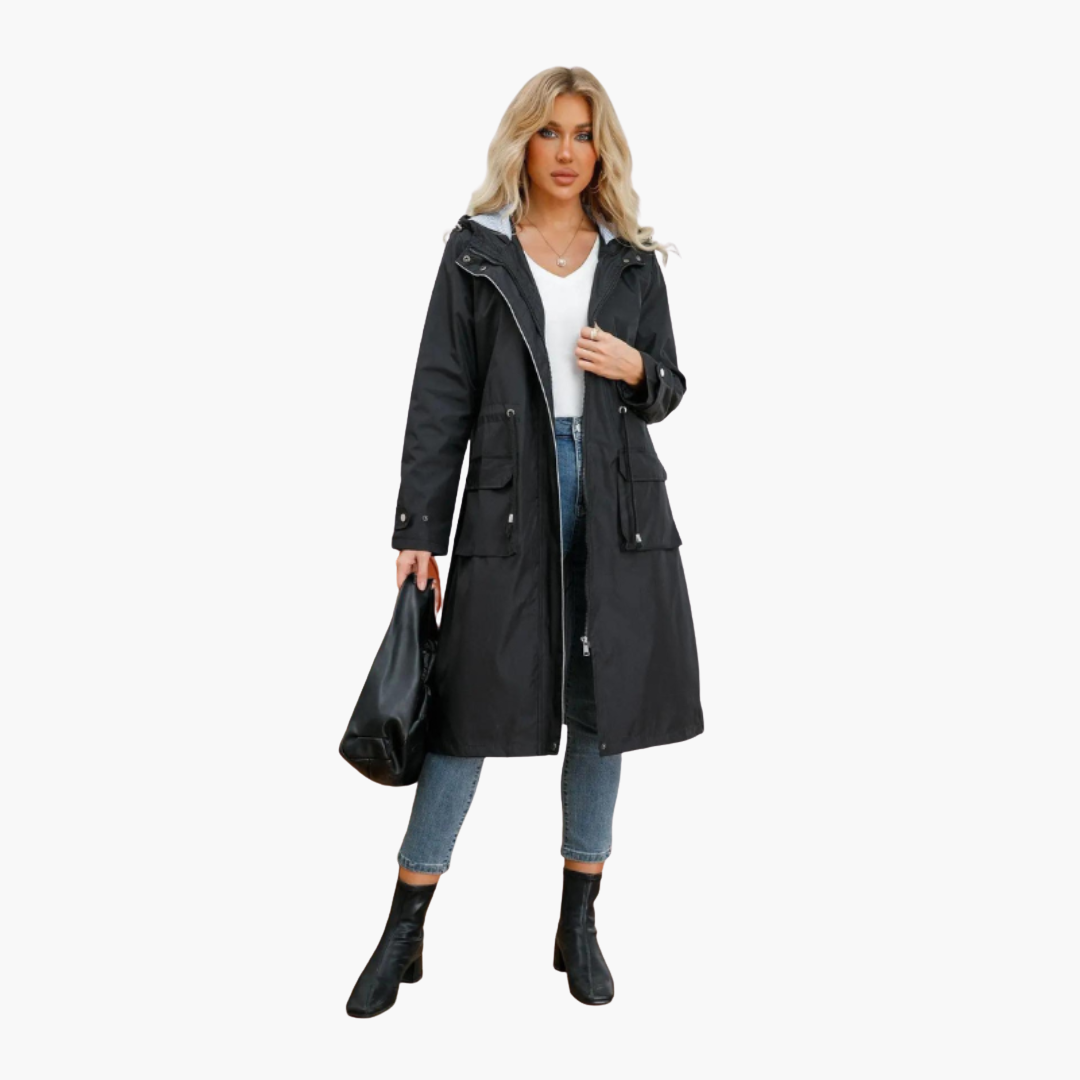 Women's trench coat with hood and practical front pockets – stylish and versatile