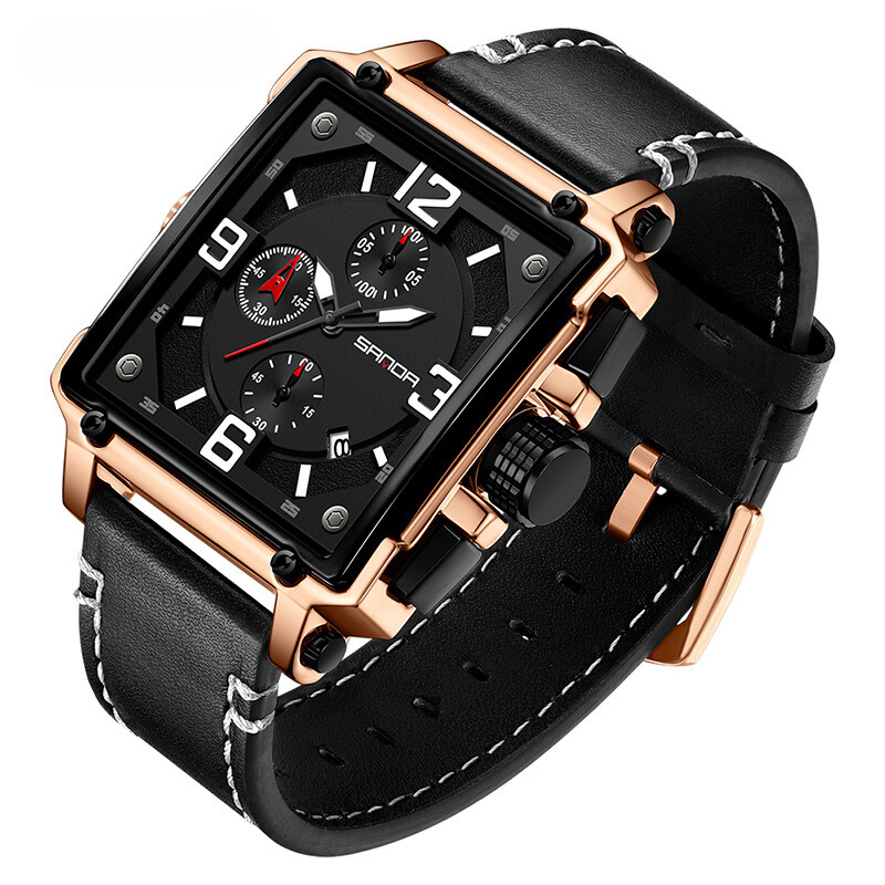 Elegant Leather Tactical Watch for Men with Quartz Movement