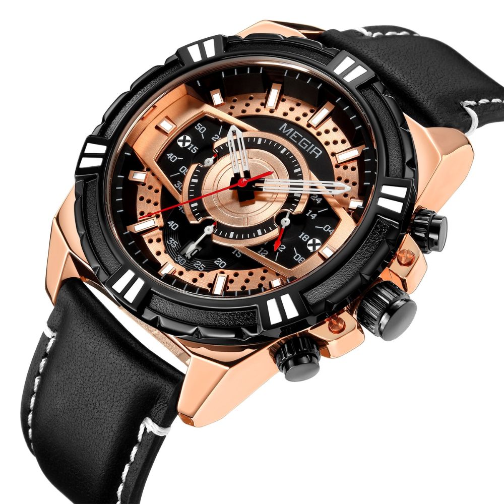 Luxury Sport Watch with Quartz Chronograph Leather for Military Spirit