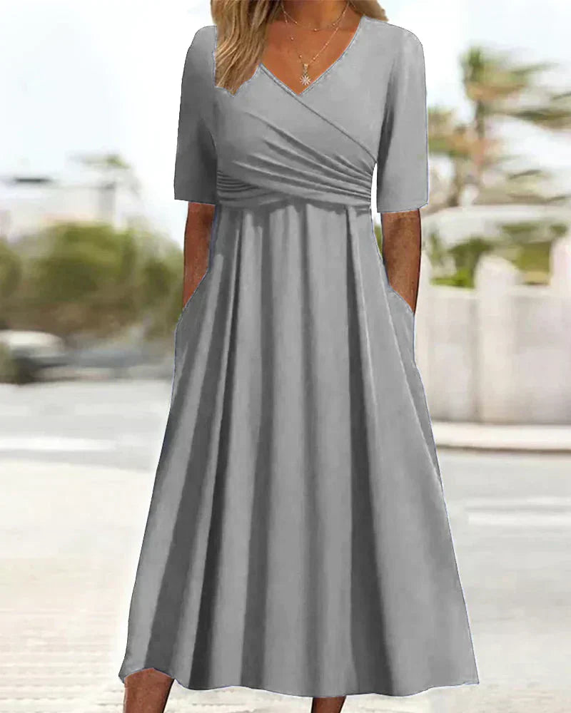 Elegant Short-Sleeve Crossover Dress