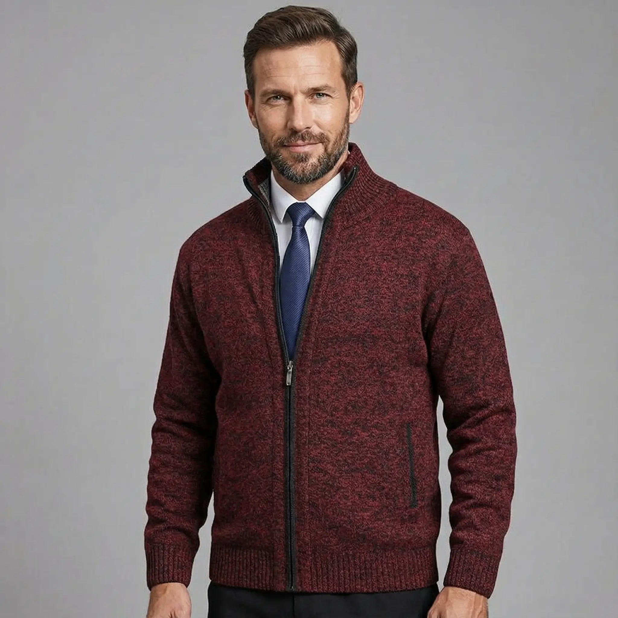 Owen | Classic Solid Knit Cardigan with Stand Collar