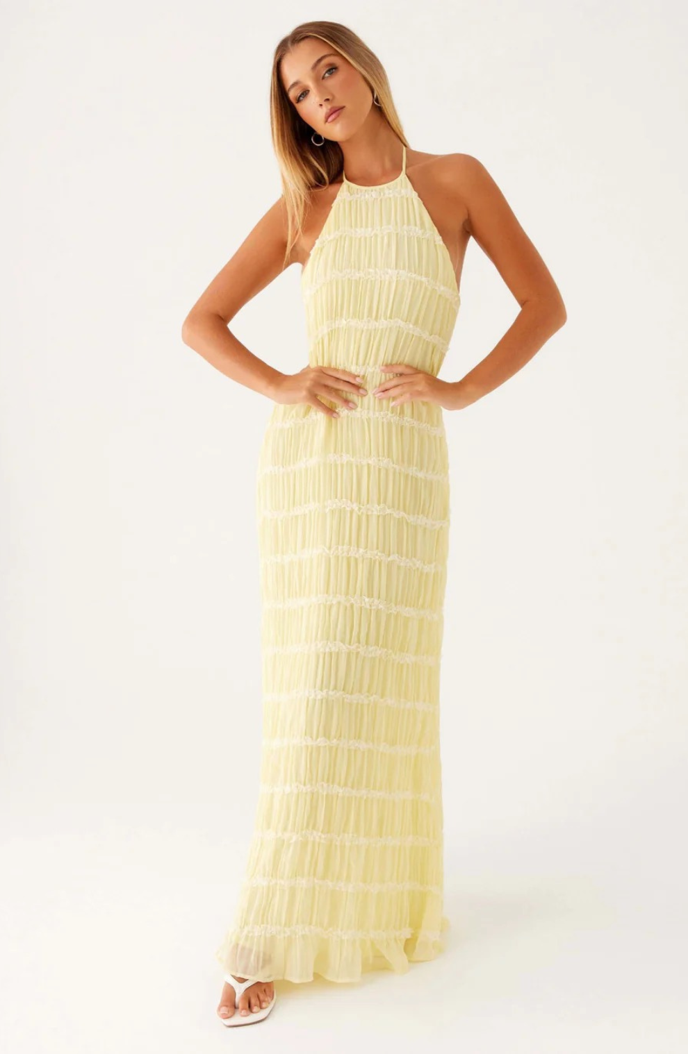 Textured Halter-Neck Maxi Dress