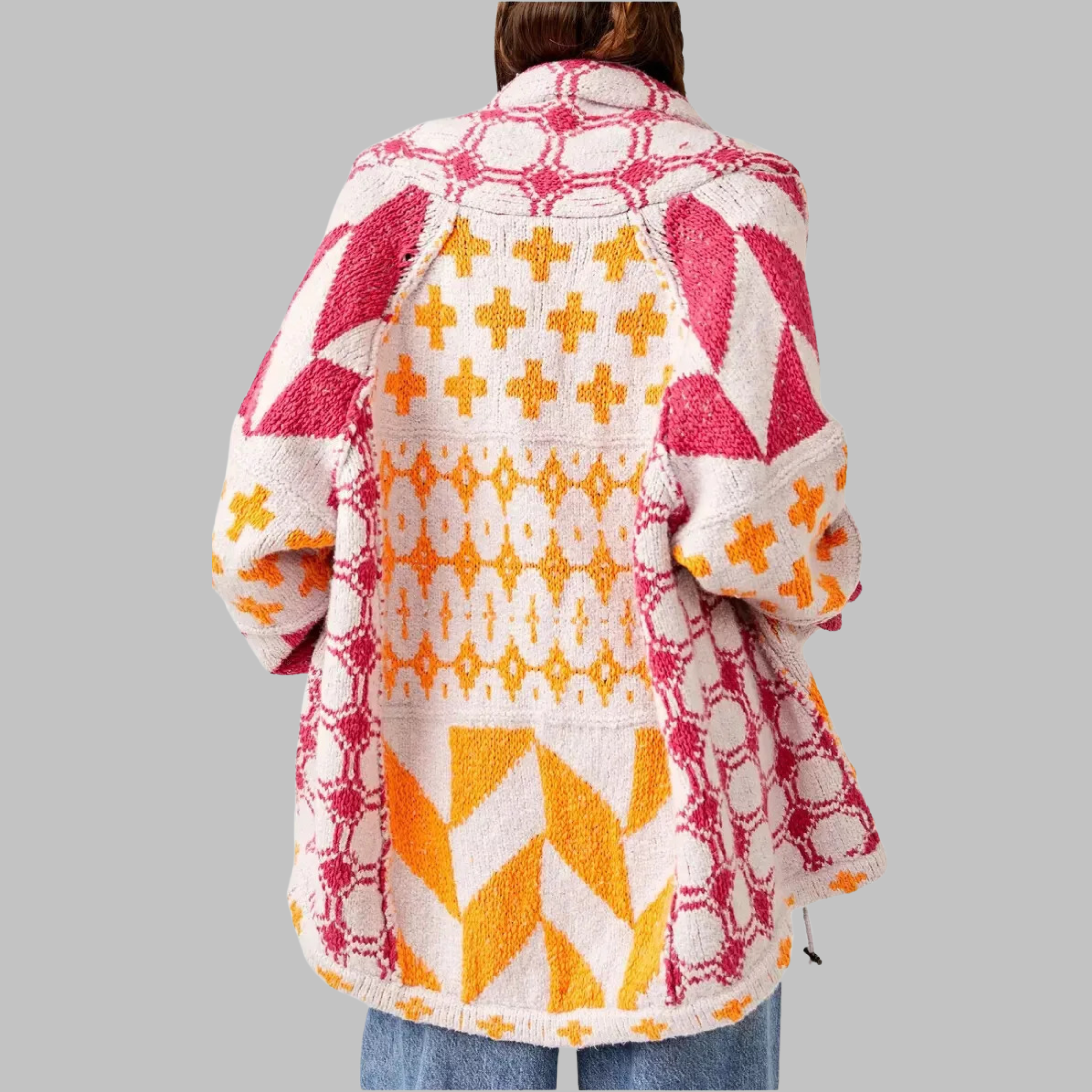 PORTIA™ - Oversized long-sleeve cardigan with vintage button collar