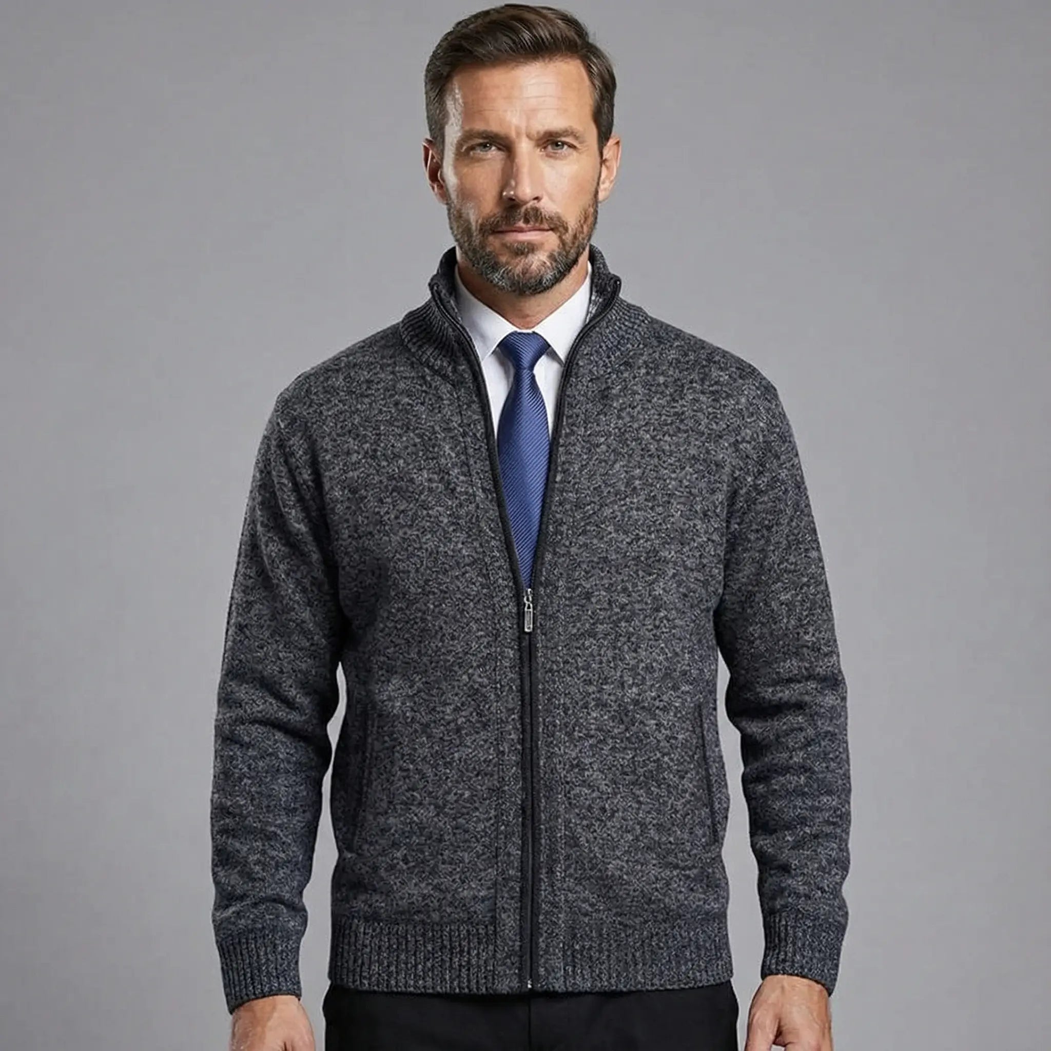 Owen | Classic Solid Knit Cardigan with Stand Collar