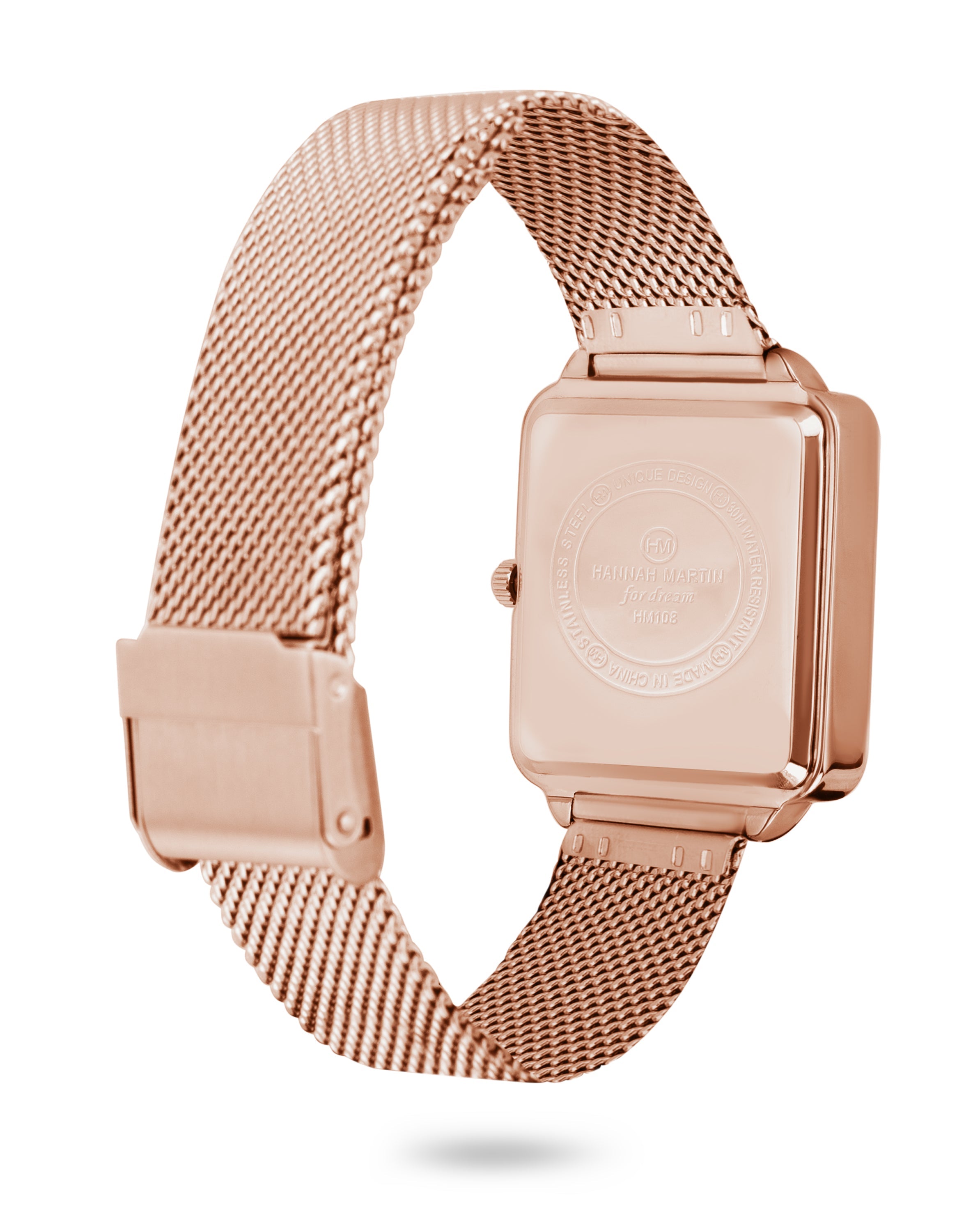 Elegant Square Watch with Rose Gold Finish and Mesh Band