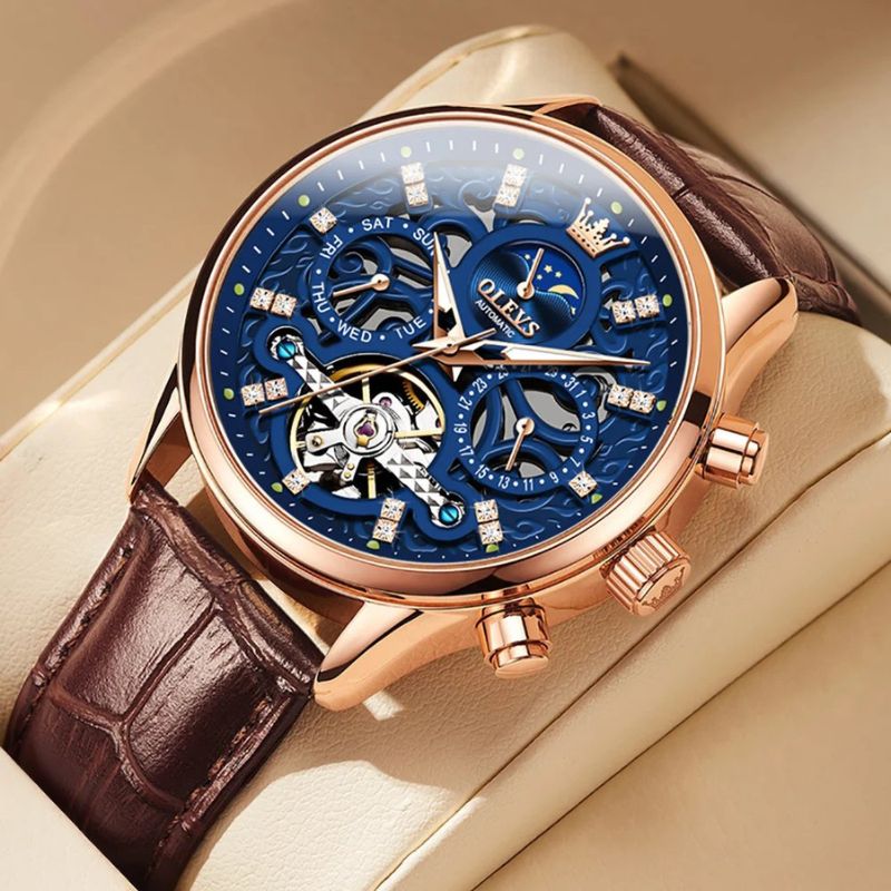 Elegant Automatic Mechanical Watch with Leather Strap