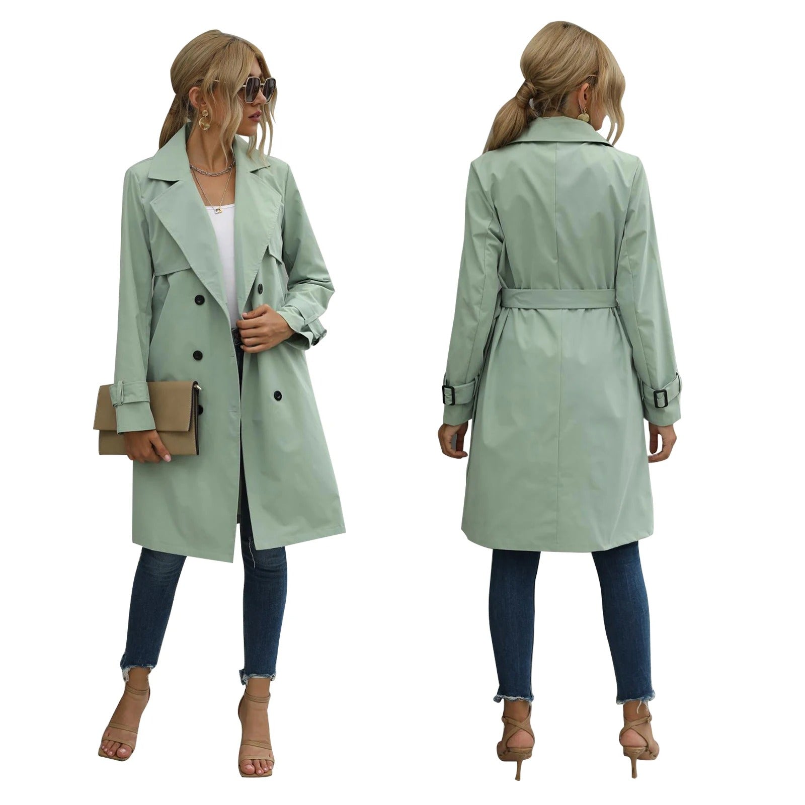 Tess | Women's Knee-Length Trench Coat – Casual Everyday Style
