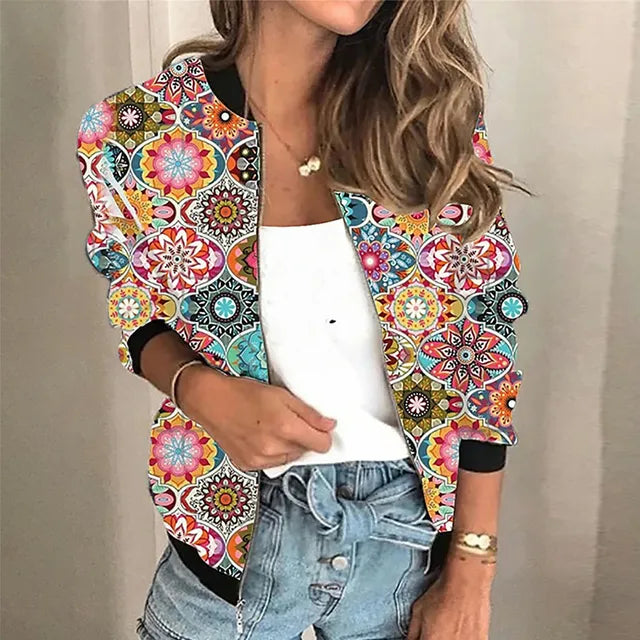 Women's Splash Print Bomber Jacket for a Fun and Trendy Style